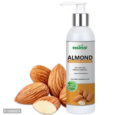 Almond Carrier Oil - 100% Pure Cold Pressed Oil for Hair Growth, Skin Care, Massage, and Skin Brightening - Suitable For Face, Body, Lips, and Oily Skin - Natural and Organic