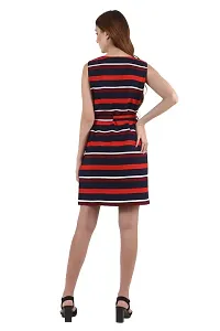 FREZZL Women's Crepe Striped Midi Dress (Medium, Red)-thumb1