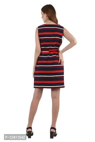 FREZZL Women's Crepe Striped Midi Dress (Medium, Red)-thumb2