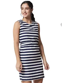 FREZZL Women's Crepe Striped Sheath Dress (Medium, Blue)-thumb3