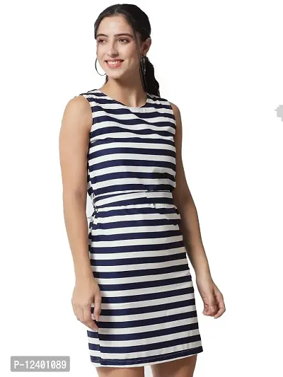 FREZZL Women's Crepe Striped Sheath Dress (Medium, Blue)-thumb4