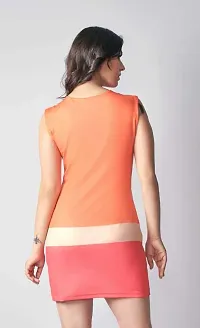 FREZZL Women's Sleeveless Round Neck Bodycon Lycra Dress (Large, Orange)-thumb1