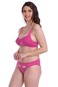 FREZZL Women's Lycra Net Non Wired Bra and Panty Set (L, Pink)-thumb1