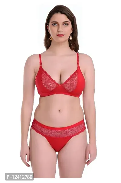 Deevaz Free Size Non-padded Bralette & Panty Lingerie Set in Red