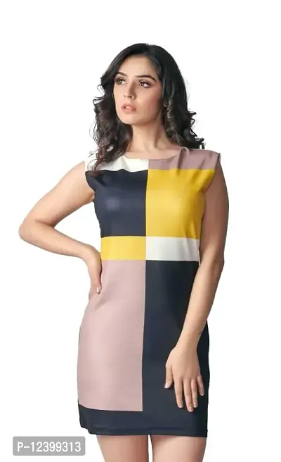 FREZZL Women's Sleeveless Round Neck Bodycon Lycra Dress (Medium, Multicolor)