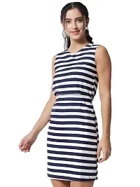 FREZZL Women's Crepe Striped Sheath Dress (Medium, Blue)-thumb2