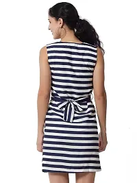 FREZZL Women's Crepe Striped Sheath Dress (Medium, Blue)-thumb1