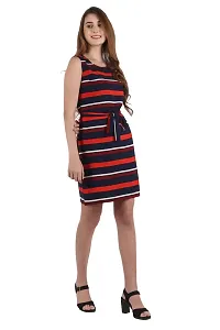 FREZZL Women's Crepe Striped Midi Dress (Medium, Red)-thumb3