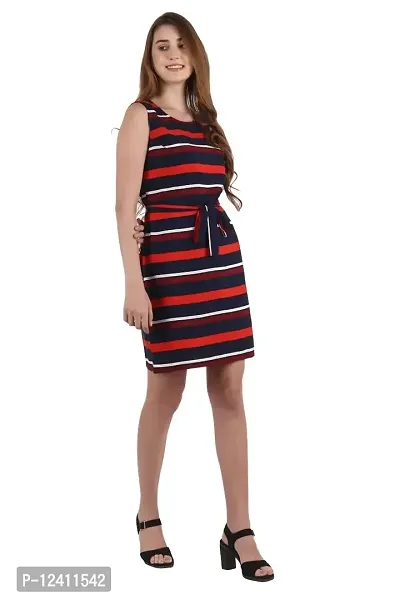 FREZZL Women's Crepe Striped Midi Dress (Medium, Red)-thumb4