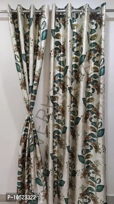 Vervique 3D Digital Printed Floral Window Green Curtains for Home and Living Room, 4*5ft, Set of 3 pcs.-thumb4