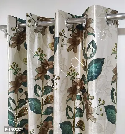 Vervique 3D Digital Printed Floral Window Green Curtains for Home and Living Room, 4*5ft, Set of 3 pcs.