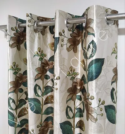 Vervique 3D Digital Printed Floral Window Green Curtains for Home and Living Room, 4*5ft, Set of 3 pcs.