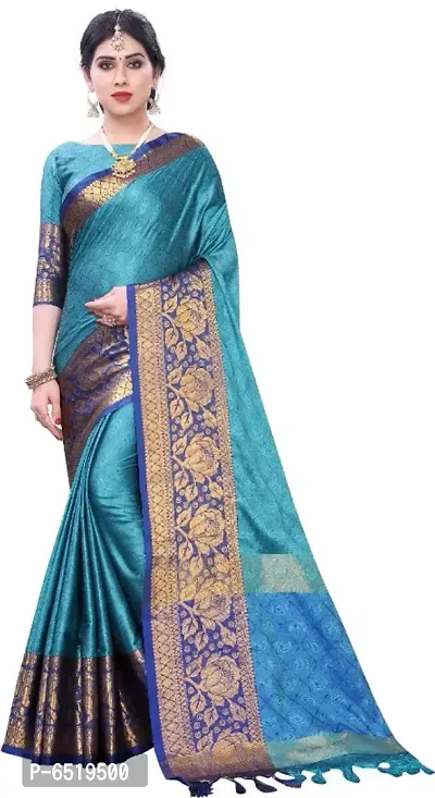 blue silk jacquard saree with rich pallu-thumb0