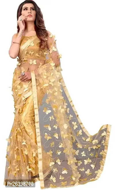 Beautiful Net Chiku Saree With Blouse Piece For Women-thumb0