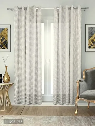 HG DECOR Cotton Cream Solid Sheer Window Curtains SEMI Transparent - 1 Piece with TIE-thumb2