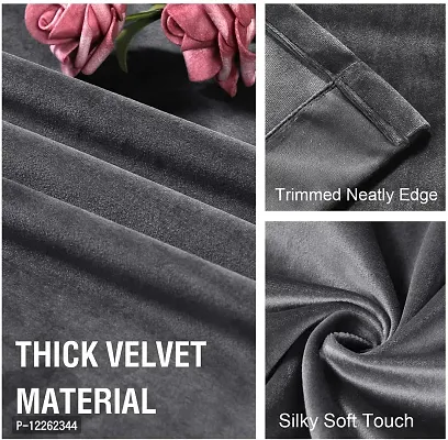 HG DECOR Premium Soft Grey Velvet Curtains with TIEBACK Attached for Window (54x60 Inches) - 1 Piece-thumb4