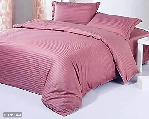 HG DECOR Double Cotton 210TC Solid Striped Bed Sheets with 2 Pillow Cover (Double, Onion)