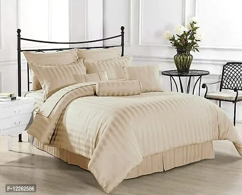 HG DECOR Cotton Single Bed Striped Cotton Bed Sheet with 1 Pillow Cover (Cream)