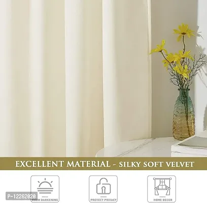 HG DECOR Premium Soft Ivory Velvet Curtains with TIEBACK Attached for Window (54x60 Inches) - 1 Piece, Washable-thumb4