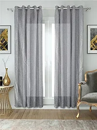 HG DECOR Cotton Solid Grey Sheer Door Curtains SEMI Transparent - 1 Piece with TIE-thumb1