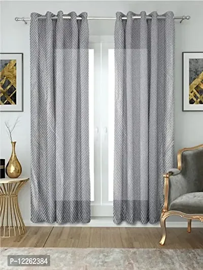 HG DECOR Cotton Solid Grey Sheer Door Curtains SEMI Transparent - 1 Piece with TIE-thumb2