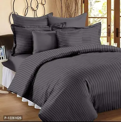 HG DECOR Double Cotton 210TC Solid Striped Bed Sheets with 2 Pillow Cover (Double, Grey)