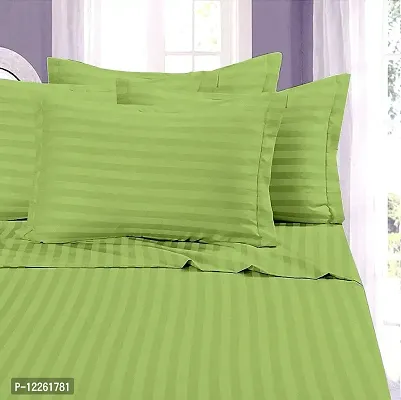 HG DECOR Double Cotton 210TC Solid Striped Bed Sheets with 2 Pillow Covers (Double, Green)