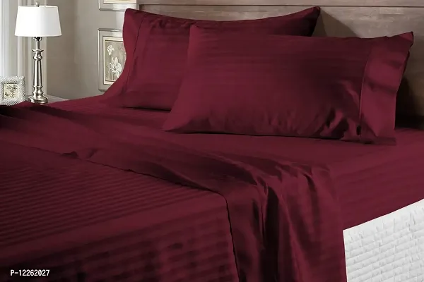 HG DECOR Cotton Single Bed Striped Cotton Bed Sheet with 1 Pillow Cover (Maroon)