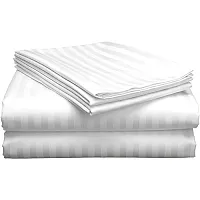 HG DECOR Plain Solid Striped 210TC Double Cotton Bed Sheet with 2 Pillow Covers for Double Bed (White)-thumb2