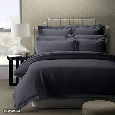 HG DECOR Cotton Single Bed Striped Cotton Bed Sheet with 1 Pillow Cover (Dark Grey)-thumb0