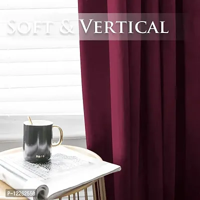 HG DECOR Premium Soft Burgendy Velvet Curtains with TIEBACK Attached for Window (54x60 Inches) - 1 Piece-thumb3