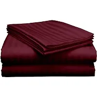 HG DECOR Cotton Single Bed Striped Cotton Bed Sheet with 1 Pillow Cover (Maroon)-thumb2