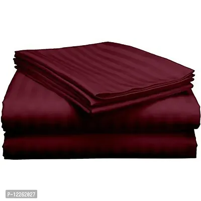 HG DECOR Cotton Single Bed Striped Cotton Bed Sheet with 1 Pillow Cover (Maroon)-thumb3