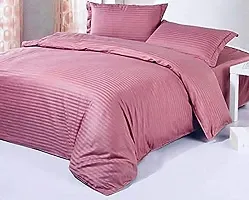 HG DECOR Double Cotton 210TC Solid Striped Bed Sheets with 2 Pillow Cover (Double, Onion)-thumb1