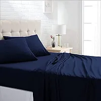 HG DECOR Soft Printed Cotton Double Queen Size Bed Sheet with 2 Pillow Covers (Navy Blue)-thumb1