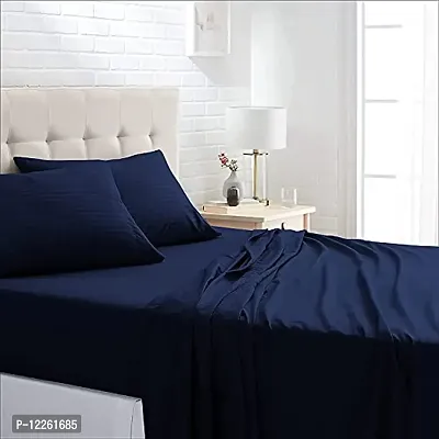 HG DECOR Soft Printed Cotton Double Queen Size Bed Sheet with 2 Pillow Covers (Navy Blue)-thumb2