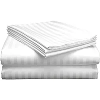 HG DECOR Plain Solid Striped 210TC Double Cotton Bed Sheet with 2 Pillow Covers for Double Bed (White)-thumb3