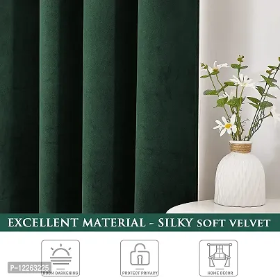 HG DECOR Premium Soft Bottle Green Velvet Curtains with TIEBACK Attached for Window (54x60 Inches) - 1 Piece, Washable-thumb3