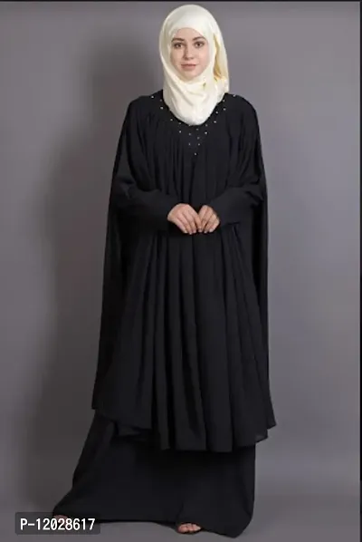 Contemporary Black Polyester Crepe Abaya For Women-thumb0
