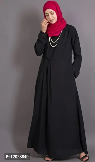 Contemporary Black Polyester Crepe Abaya For Women