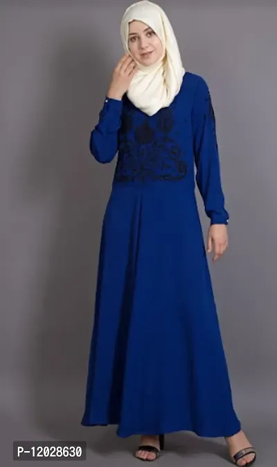 Contemporary Blue Polyester Crepe Embroidered Abaya For Women-thumb0