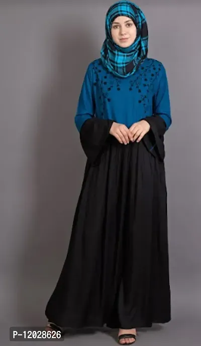 Contemporary Blue Viscose Moss Crape Embroidered Abaya For Women-thumb0