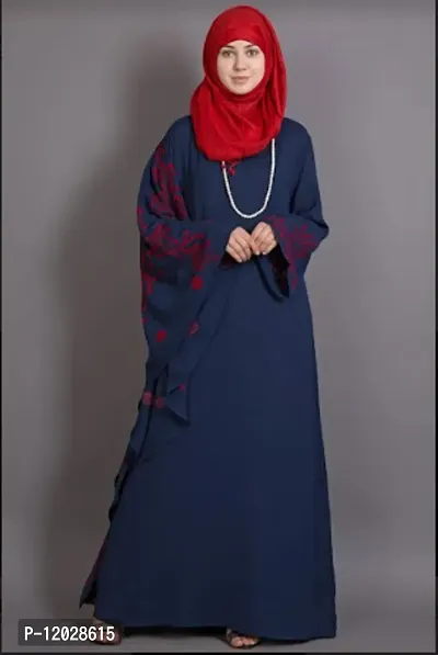 Contemporary Navy Blue Polyester Crepe Abaya For Women-thumb0