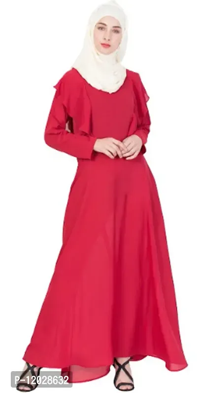 Contemporary Red Polyester Crepe Abaya For Women
