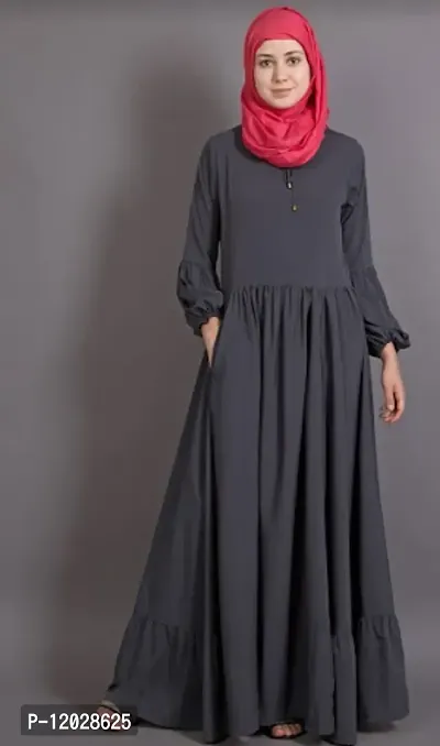 Contemporary Grey Polyester Crepe Abaya For Women-thumb0