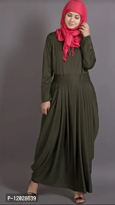 Contemporary Olive Poly Knits Lycra Abaya For Women