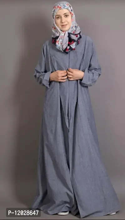 Contemporary Blue Cotton Chambray Abaya For Women