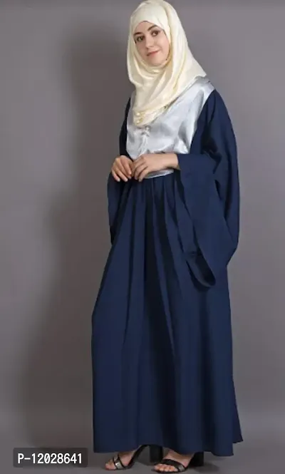 Contemporary Navy Blue Polyester Crepe Abaya For Women