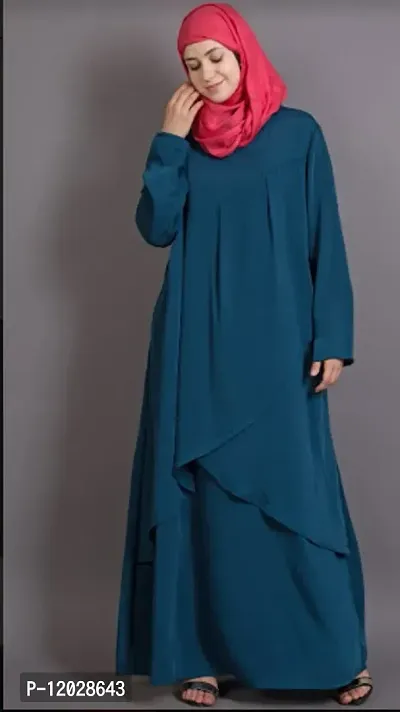 Contemporary Teal Polyester Crepe Abaya For Women