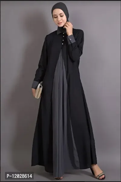 Contemporary Black Polyester Crepe Abaya For Women